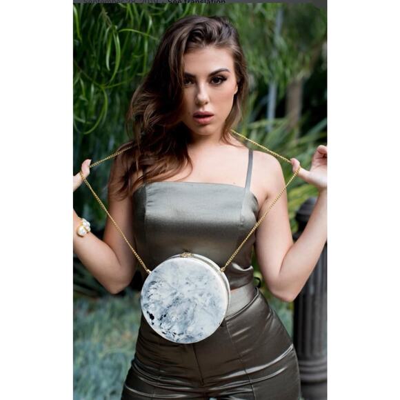 RAMLA INFINITY WHITE MARBLE CONVERTIBLE CLUTCH CROSSBODY BAG $250 - Picture 1 of 11